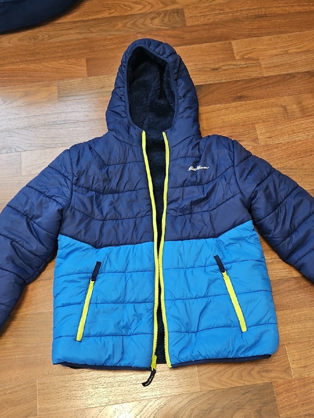 Kids Hooded Reversable Puffer Jacket - Blue/Navy